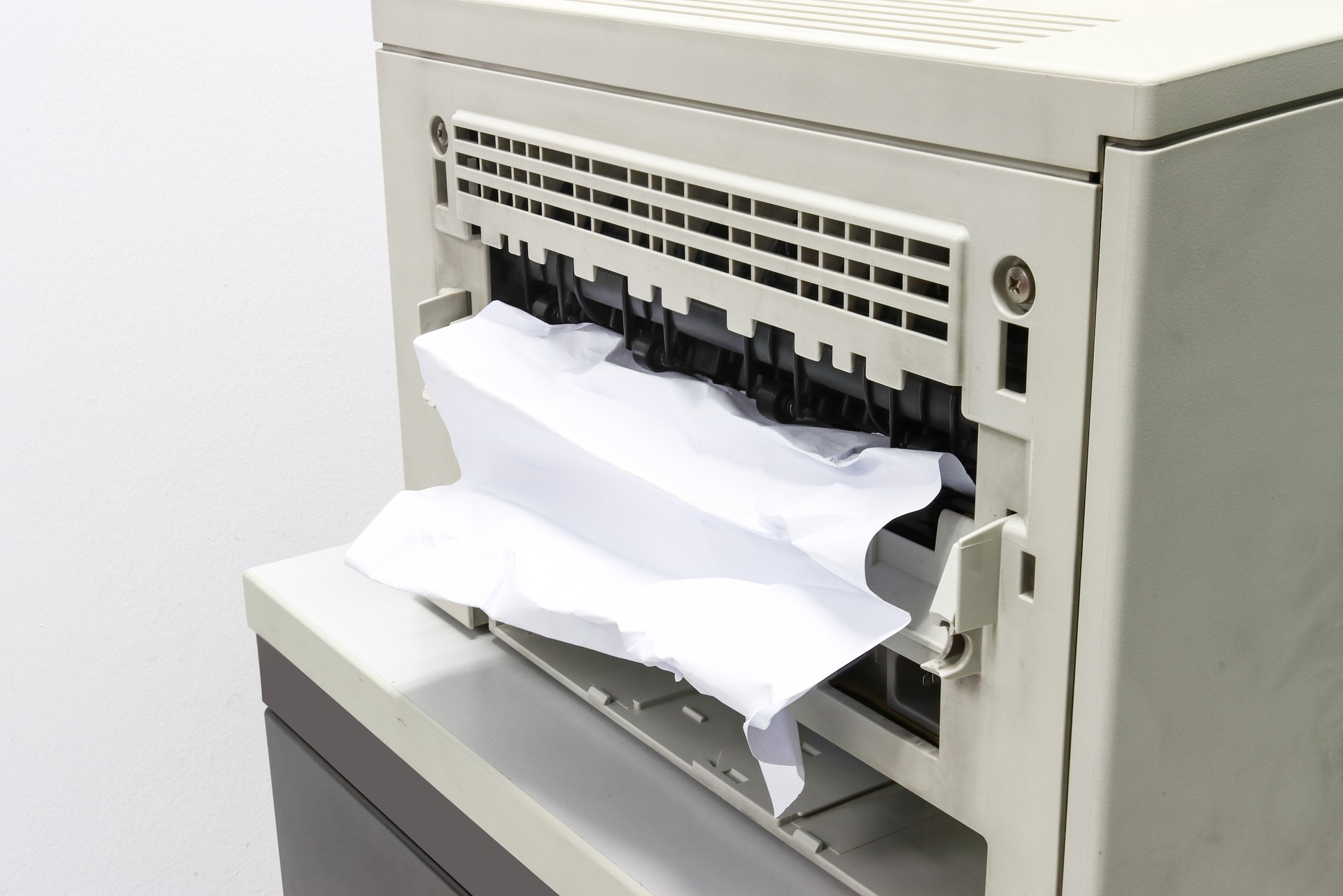 Paper Stuck, Paper Jam In Printer At Office